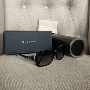 Bulgari Black Sunglasses with Green Accent